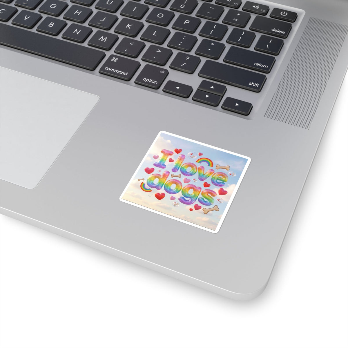 I Love Dogs Rainbow Square Sticker — Cute Dog Lover Laptop Decal