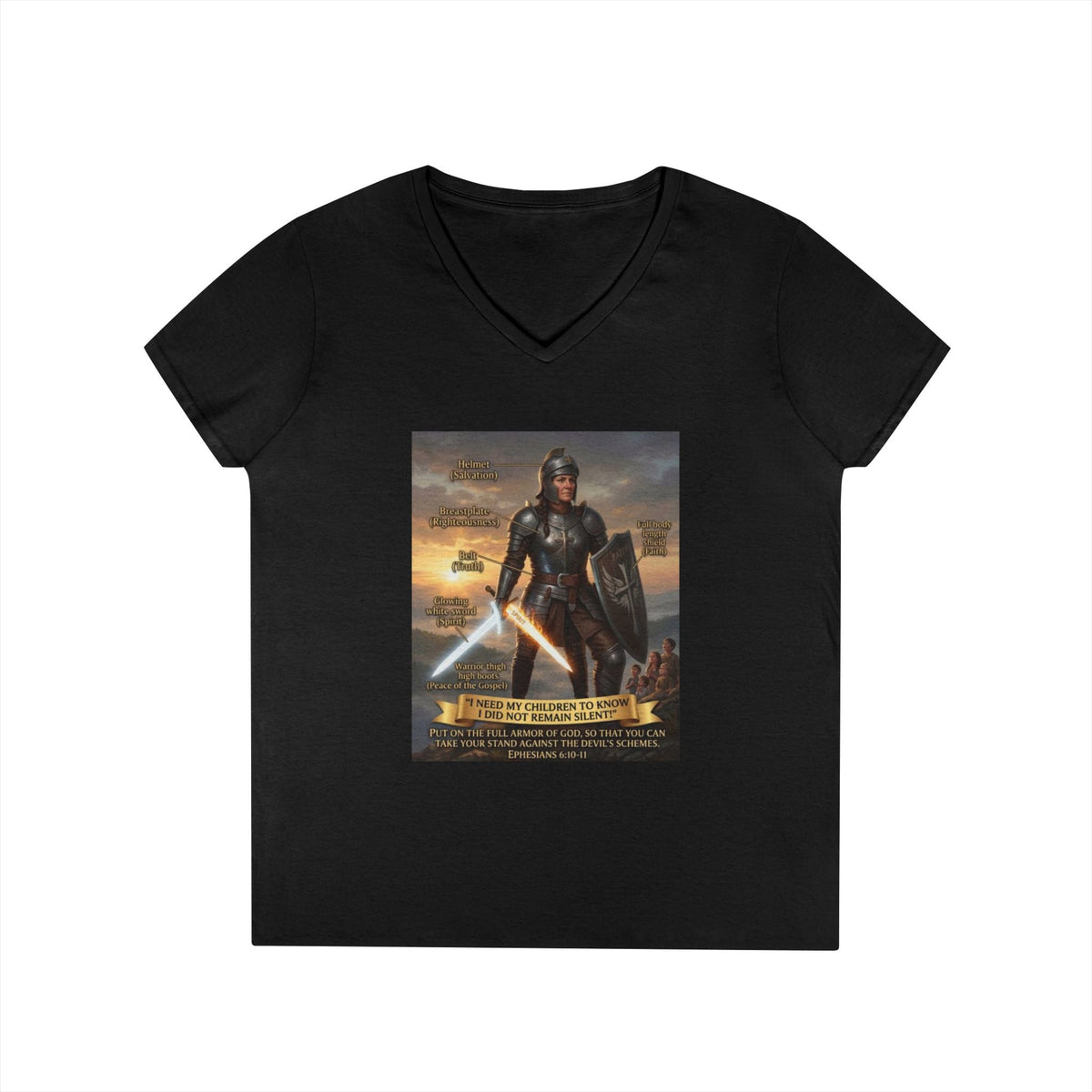 Ladies' V-Neck T-Shirt — Inspirational Warrior Artwork Tee