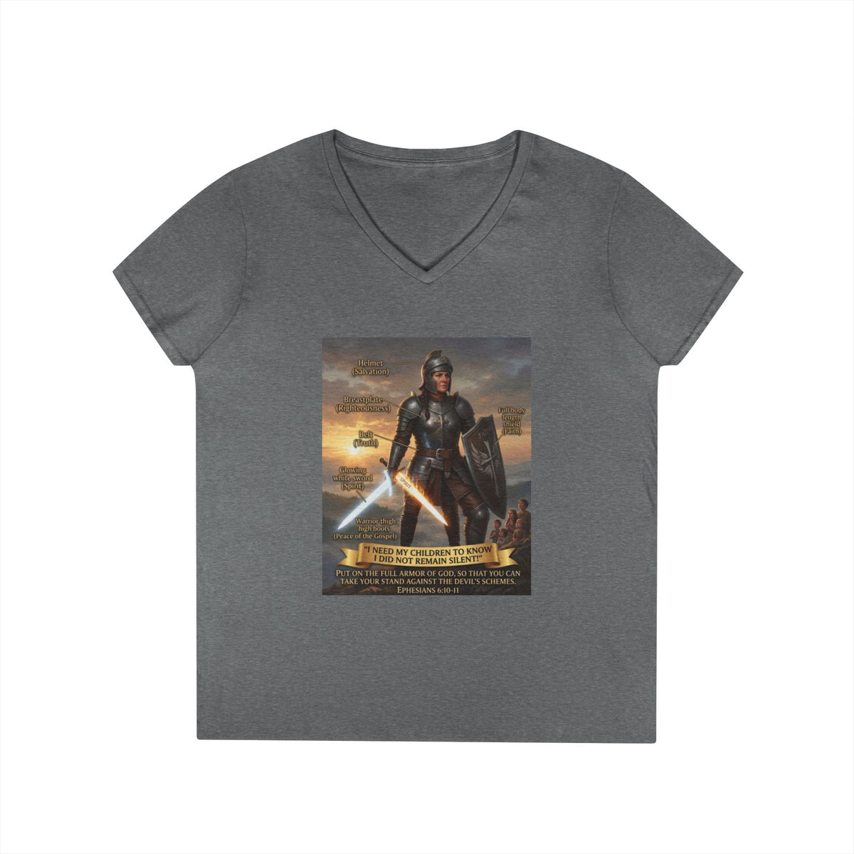 Ladies' V-Neck T-Shirt — Inspirational Warrior Artwork Tee