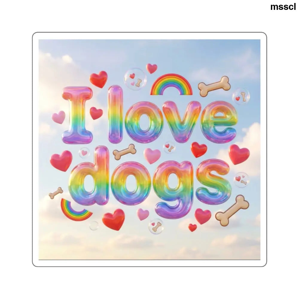 I Love Dogs Rainbow Square Sticker, Cute Dog Lover Laptop Decal - 2’’ × 2’’ / White - Paper products