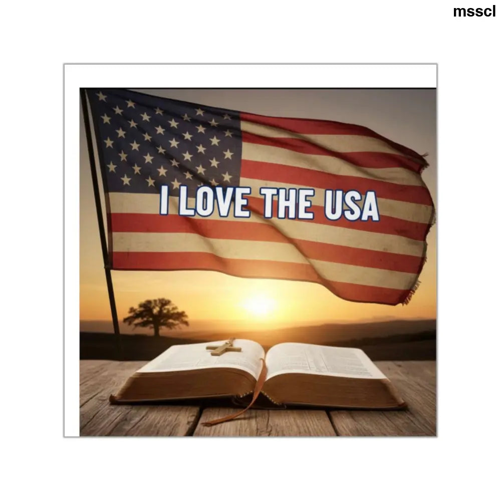 I Love the USA Square Vinyl Sticker, Patriotic American Flag Decal - 2’’ × 2’’ - Stickers