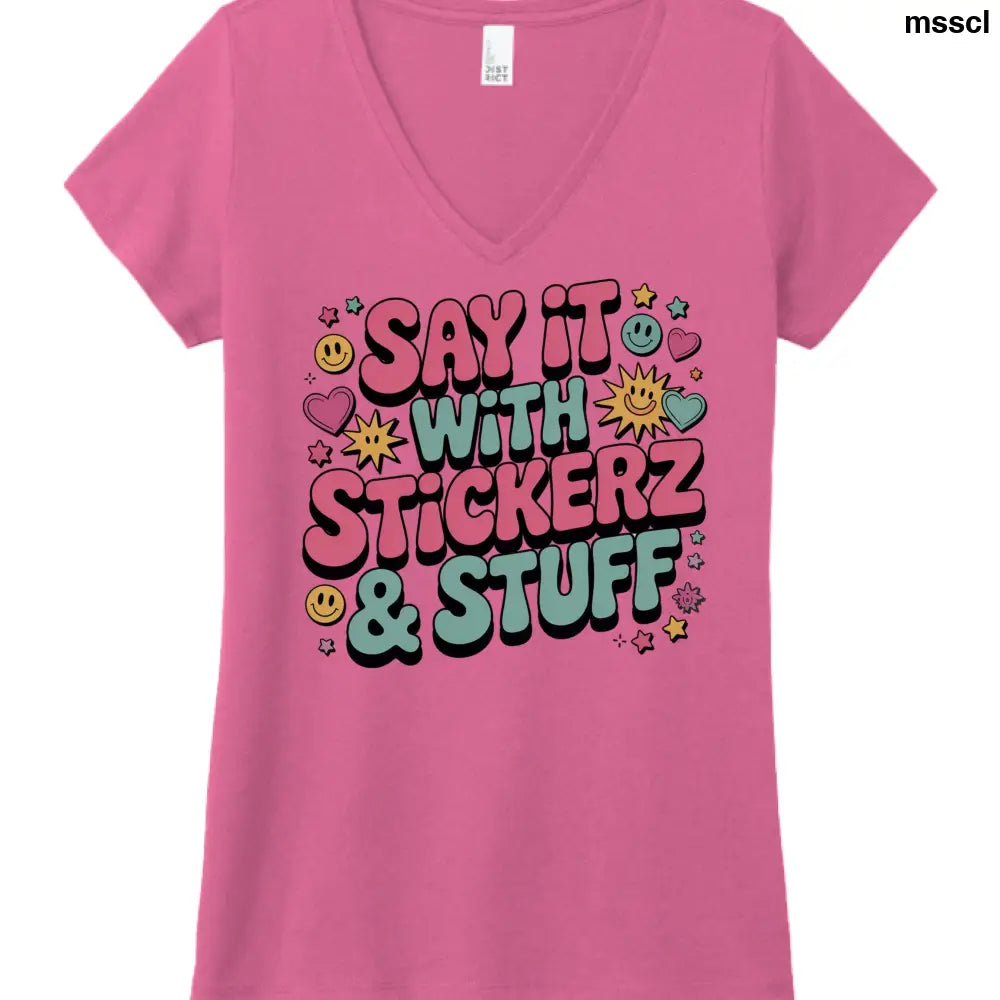 Say it with Stickerz 2 - Fuchsia Frost / XS - Printed T-Shirts