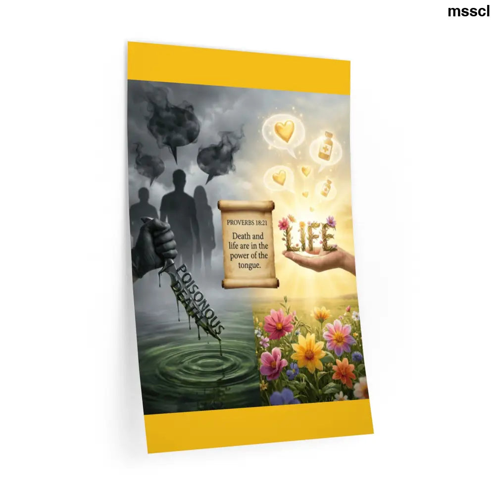 Wall Decal, ’Proverbs 18:21’’ Life & Death Inspirational Scripture Mural - 24″ x 36″ - Wall Decal